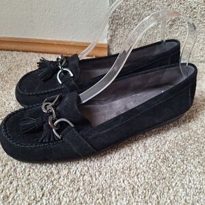 Aerosoles StitchNTurn Womens Black Suede Slip On Tassel Chain Flats Size 10M